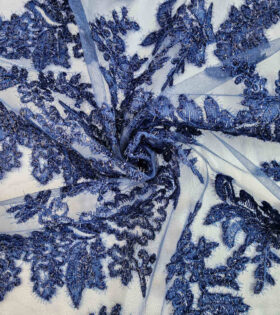 Jasmine Embroidered Tulle - Navy Blue