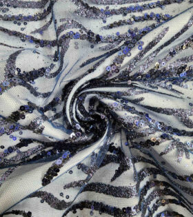 Tropical Palm Sugar Metallic Tulle - Navy Blue