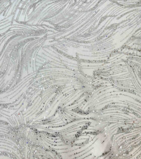 Desert Leaf Sugar Metallic Tulle - Silver