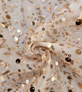 French Beaded Spankle Tulle - Rose Gold