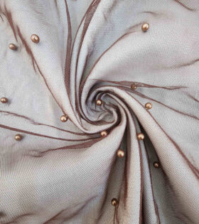 Pearl Beaded Tulle - Chocolate