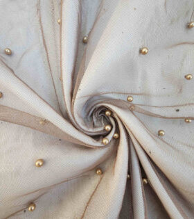 Pearl Beaded Tulle - Mocha