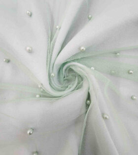 Pearl Beaded Tulle - Mint