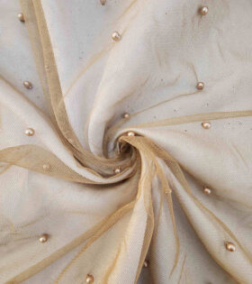 Pearl Beaded Tulle - Sand