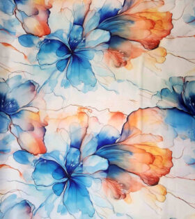 Digital Printed Duchess Satin - Floral- Blue