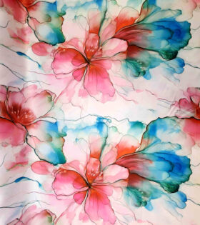 Digital Printed Duchess Satin - Floral- Cerise Pink