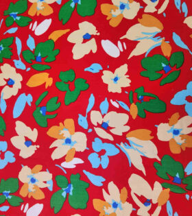 Rayon Challis - Floral - Red