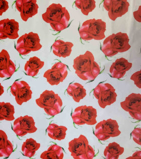 Printed Hi Twist/Mikado Glass Satin - Roses - White