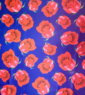 Printed Hi Twist/Mikado Glass Satin - Roses - Royal Blue