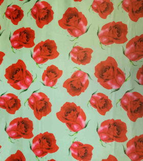 Printed Hi Twist/Mikado Glass Satin - Roses - Mint