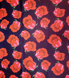 Printed Hi Twist/Mikado Glass Satin - Roses - Navy Blue