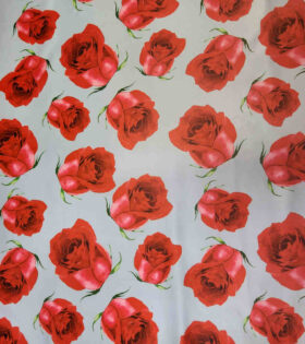 Printed Hi Twist/Mikado Glass Satin - Roses - Powder Blue