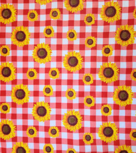Printed Poly Cotton - Sunflower - Red