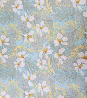 Printed Linen - Floral - Aqua