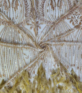 Feather Beaded Tulle - Beige