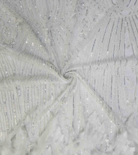 Feather Beaded Tulle - White