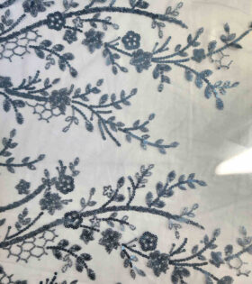 Orchid Embroidered Tulle - Denim Blue
