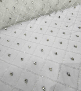 Rhinestone Tulle - White & Silver