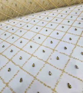 Rhinestone Tulle - Beige & Gold