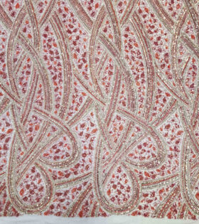 Heavy Beaded Tulle - Red