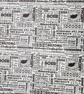 Upholstery Printed Vinyl - Afrikaans - Braai - White