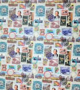 Upholstery Printed Vinyl - Stamps - White