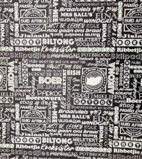 Upholstery Printed Vinyl - Afrikaans - Braai - Black