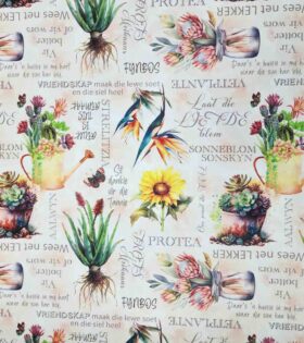 Upholstery Printed Vinyl - Cream - Afrikaans Blomme