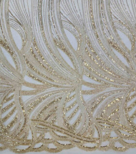 Beaded Tulle (16091) - Beige & Gold