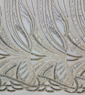 Beaded Tulle (16091) - Stone & Grey