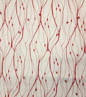 Pearl Embroidered Tulle - Red