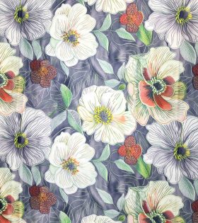 Digital Printed Duchess Satin - Floral - Grey