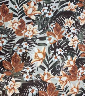 Printed Poly Cotton - Leaves - Grey