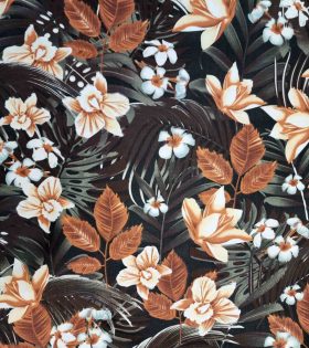 Printed Poly Cotton - Leaves - Black