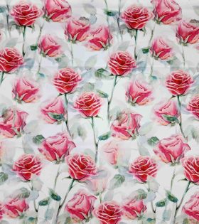 Digital Printed Duchess Satin - Roses - White