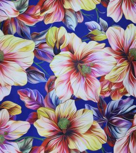 Digital Printed Duchess Satin - Floral - Royal Blue