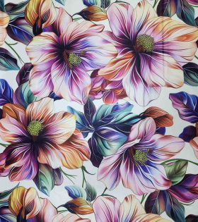 Digital Printed Duchess Satin - Floral - White