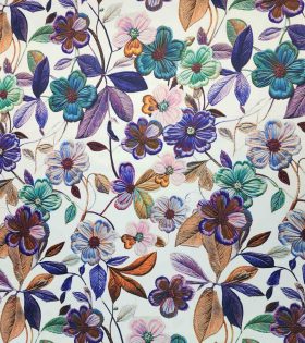 Digital Printed Duchess Satin - Floral - White