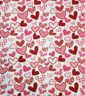 Printed Poly Cotton - Hearts - White