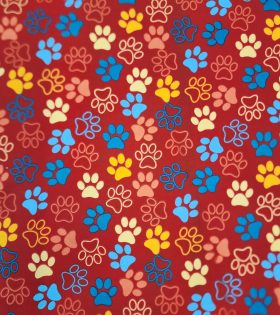 Printed Poly Cotton - Paws - Red