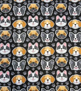 Printed Poly Cotton - Dogs - Black