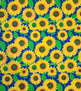 Printed Poly Cotton - Sunflower - Royal Blue