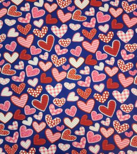 Printed Poly Cotton - Hearts - Navy Blue