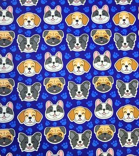 Printed Poly Cotton - Dogs - Royal Blue