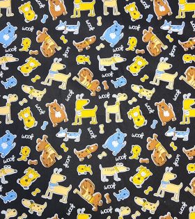 Printed Poly Cotton - Dogs - Black