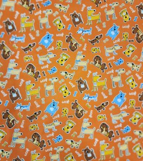 Printed Poly Cotton - Dogs - Orange