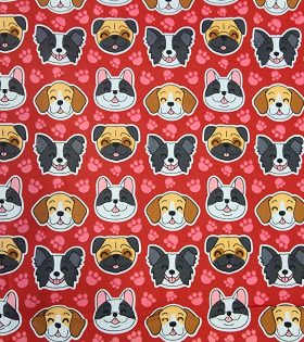 Printed Poly Cotton - Dogs - Red