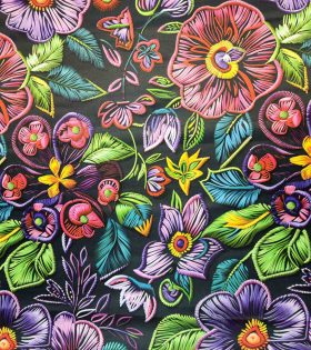 Digital Printed Duchess Satin - Floral - Cerise Pink