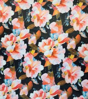Digital Printed Duchess Satin - Floral - Black