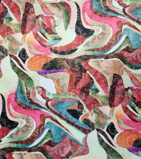 Digital Printed Duchess Satin - Abstract - Cerise Pink